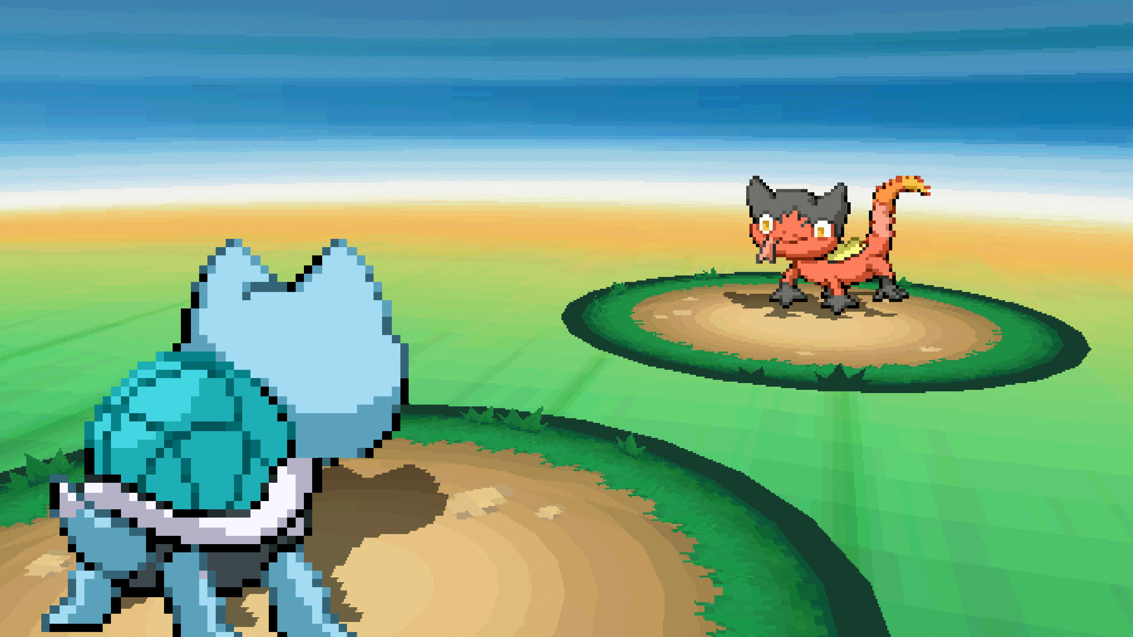 A Pokémon battle showing Flamecko