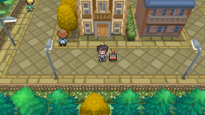 Flamecko standing next to the trainer