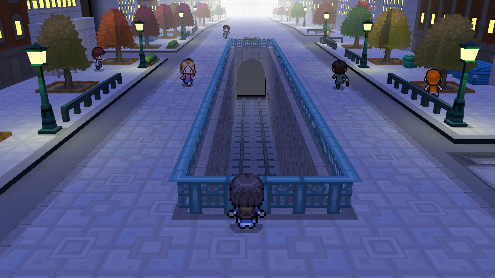 A trainer standing next to a subway area in a city
